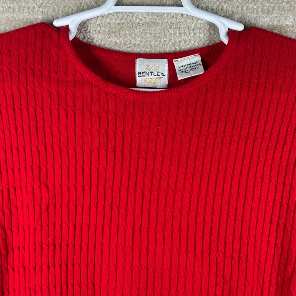 T.R. Bentley Womens Vintage Quiet Luxury Cable Knit Short Sleeve Sweater Red L